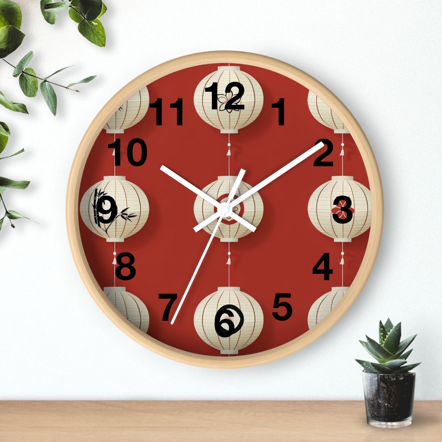 Elegant Lantern Wall Clock – Chinese New Year Decor, Living Room Accent, Gift for Her, Asian Theme Home Decor, Stylish Wall Art