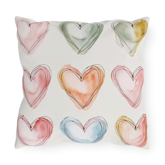 Charming Heart-Patterned Outdoor Pillows, Cozy Garden Decor, Love-themed Cushion, Patio Accessories, Heart Motif Throw Pillow