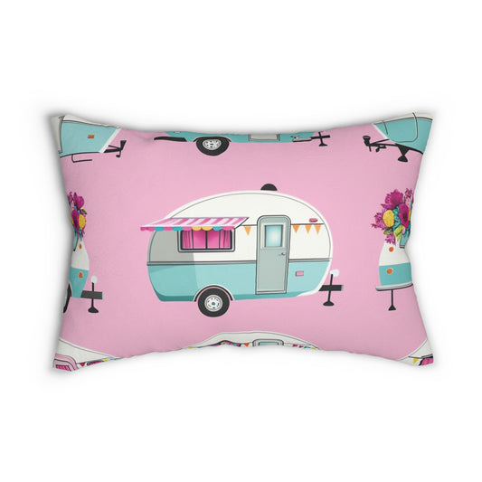 Vintage Camper Lumbar Pillow, Bohemian Decor, RV Lover Gift, Cozy Home Accent, Camping Decor, Wedding Party Decoration