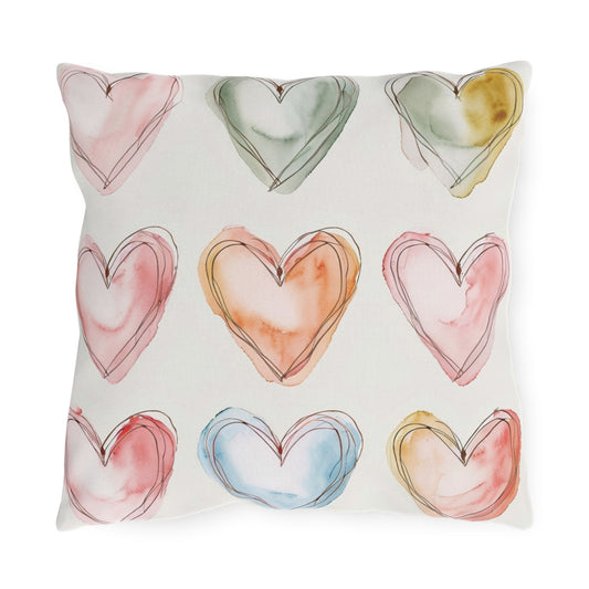 Charming Heart-Patterned Outdoor Pillows, Cozy Garden Decor, Love-themed Cushion, Patio Accessories, Heart Motif Throw Pillow