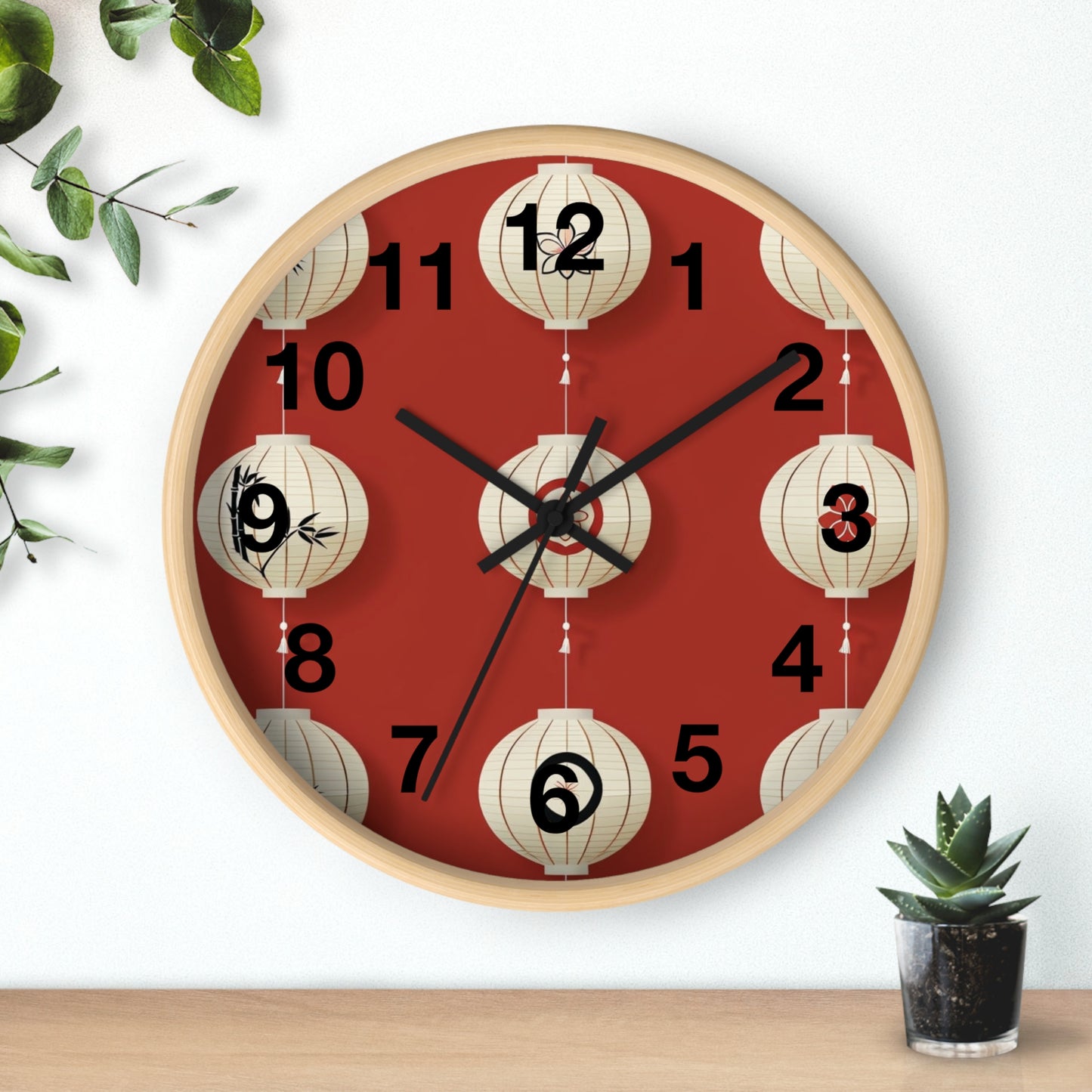 Elegant Lantern Wall Clock – Chinese New Year Decor, Living Room Accent, Gift for Her, Asian Theme Home Decor, Stylish Wall Art