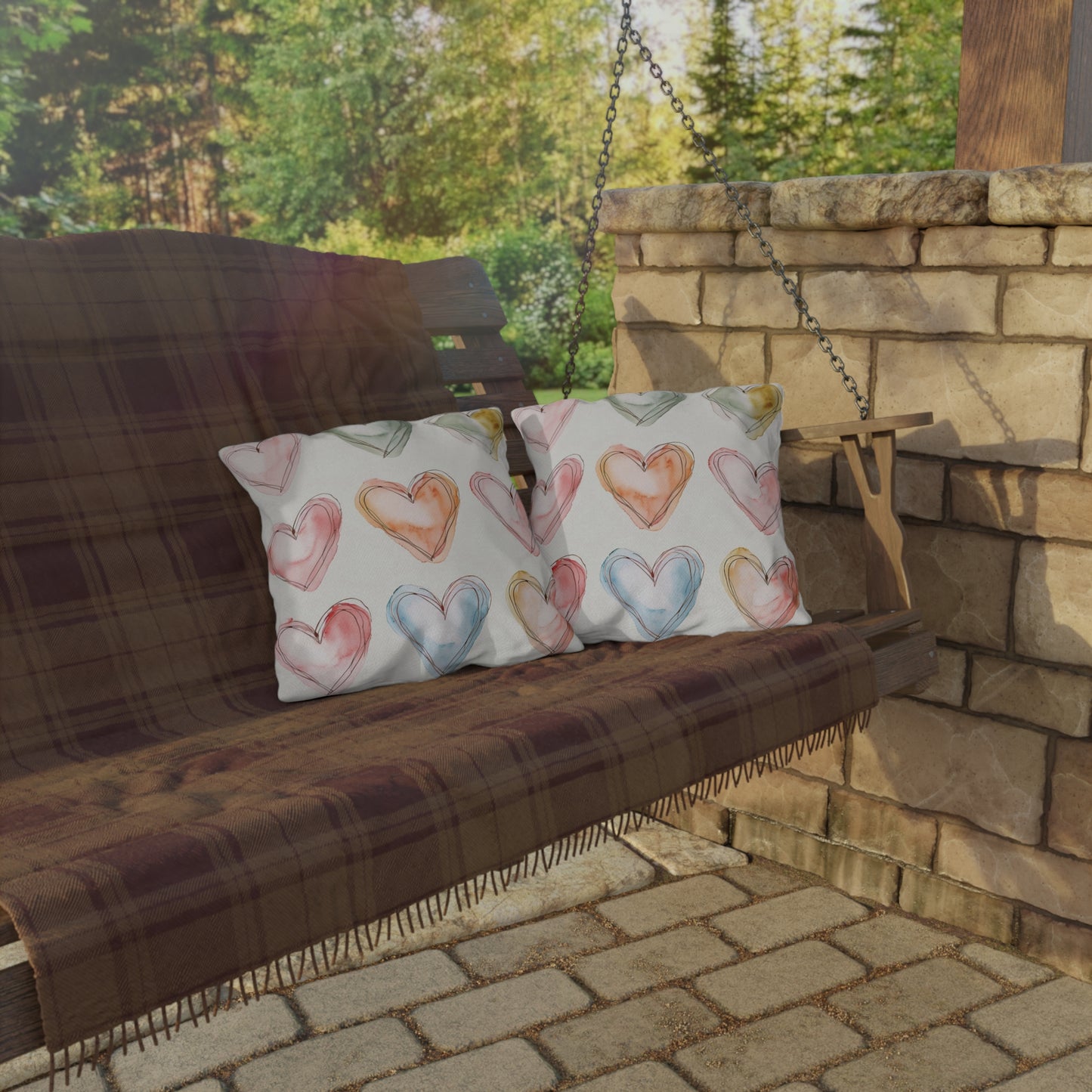 Charming Heart-Patterned Outdoor Pillows, Cozy Garden Decor, Love-themed Cushion, Patio Accessories, Heart Motif Throw Pillow