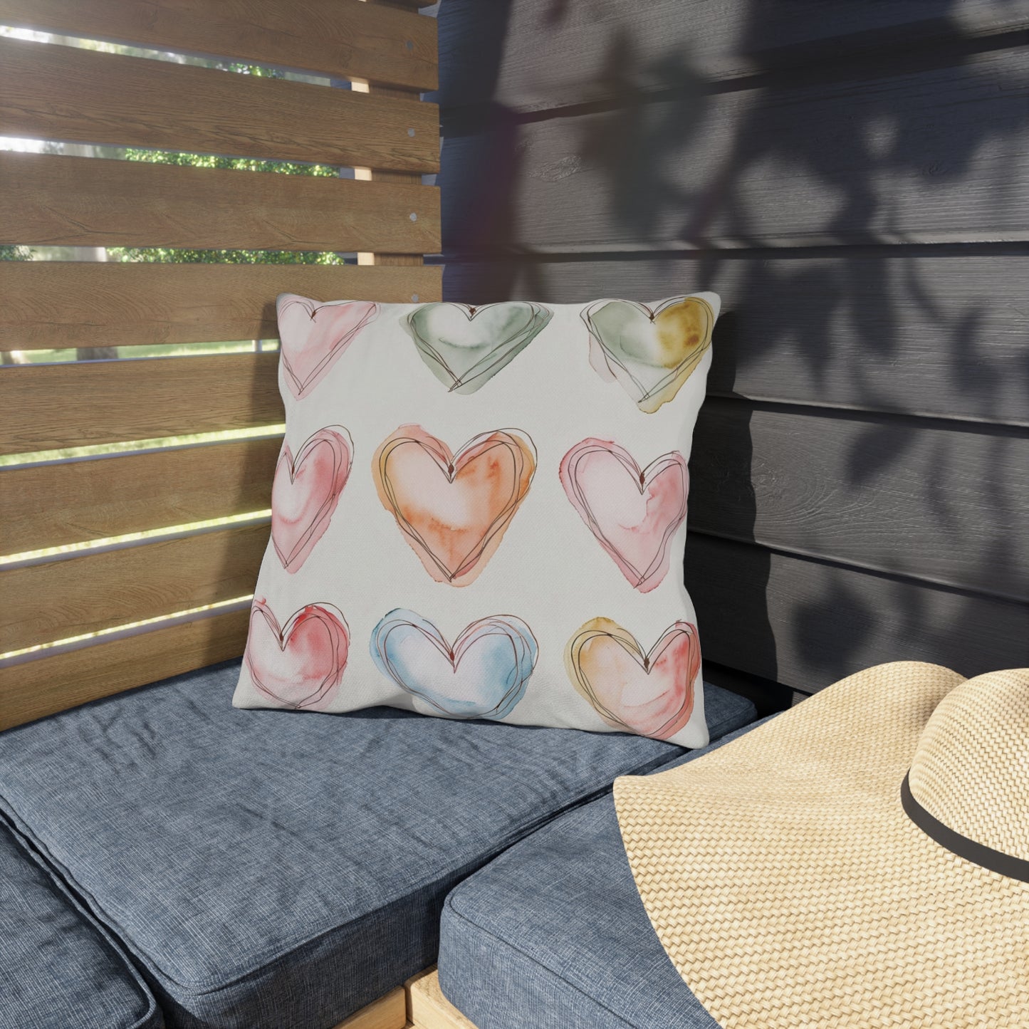 Charming Heart-Patterned Outdoor Pillows, Cozy Garden Decor, Love-themed Cushion, Patio Accessories, Heart Motif Throw Pillow