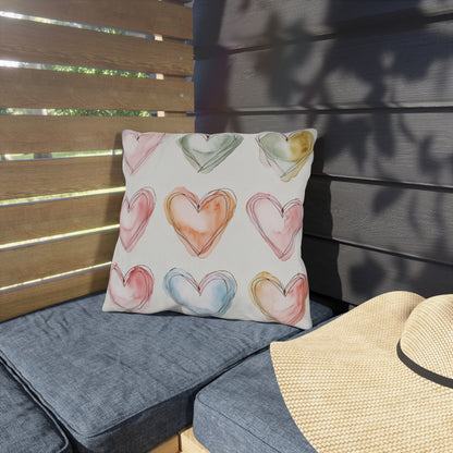 Charming Heart-Patterned Outdoor Pillows, Cozy Garden Decor, Love-themed Cushion, Patio Accessories, Heart Motif Throw Pillow